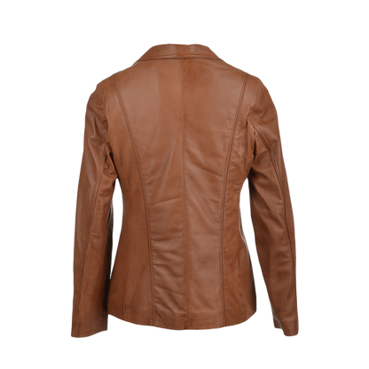 Classic Tailored Cognac Three Button Leather Blazer