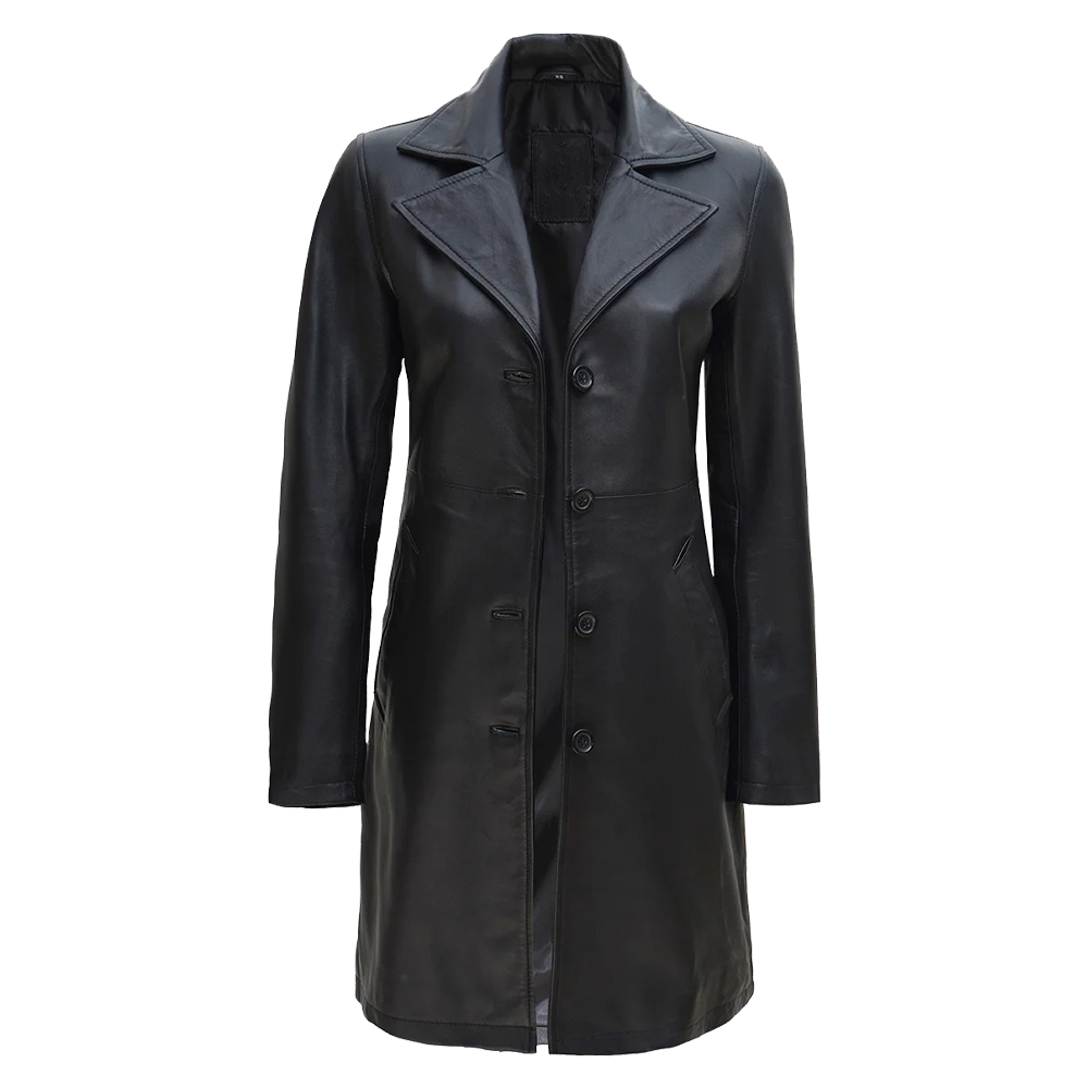 Single Breasted Black Minimalist Leather Car Coat