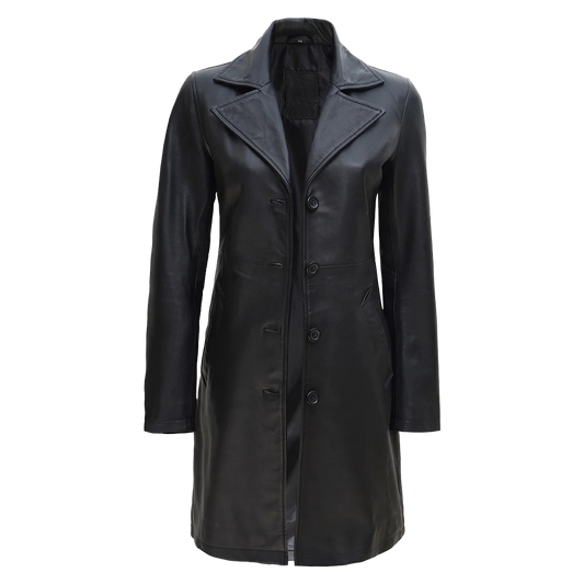 Single Breasted Black Minimalist Leather Car Coat