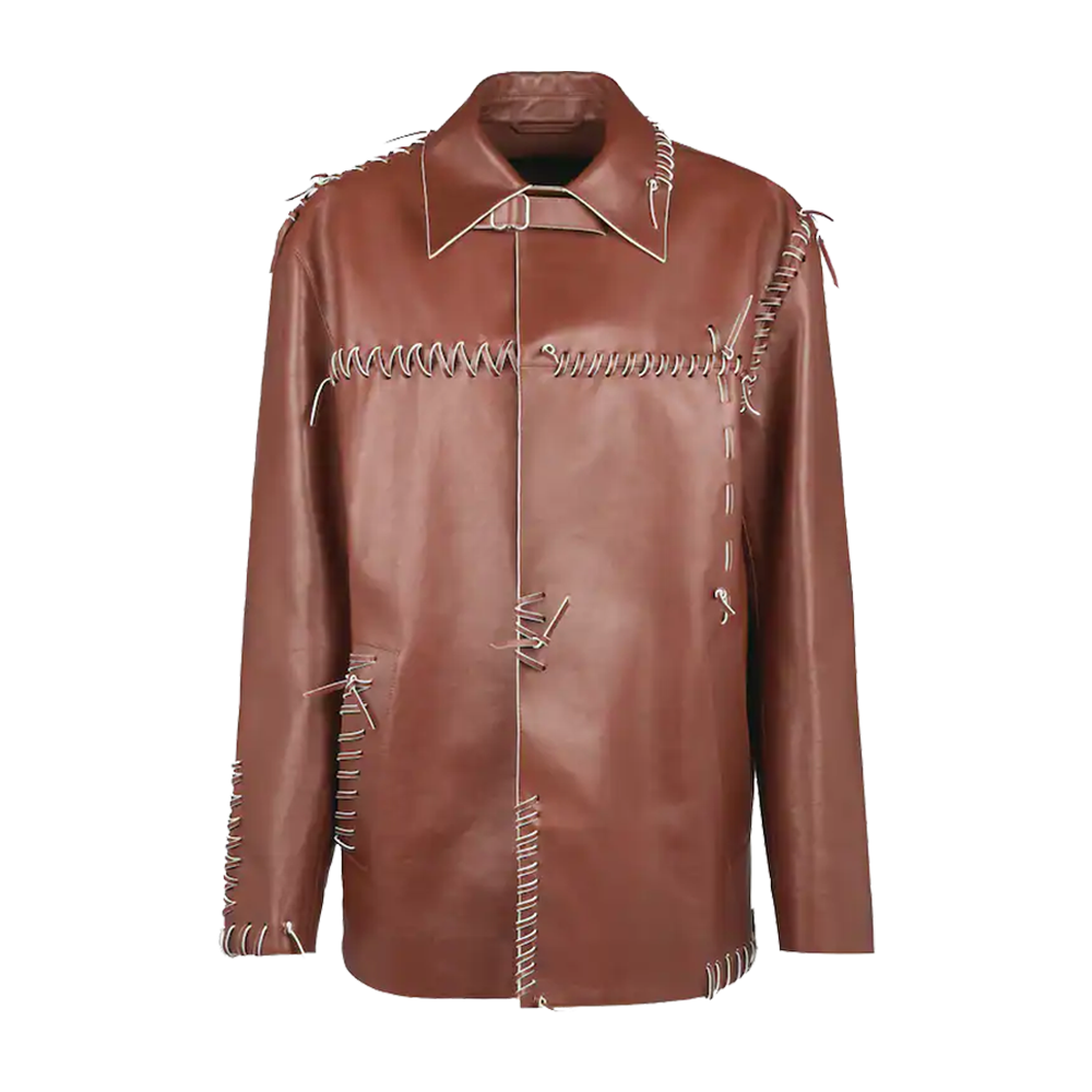 Premium Chestnut Raw Laced Leather Car Coat