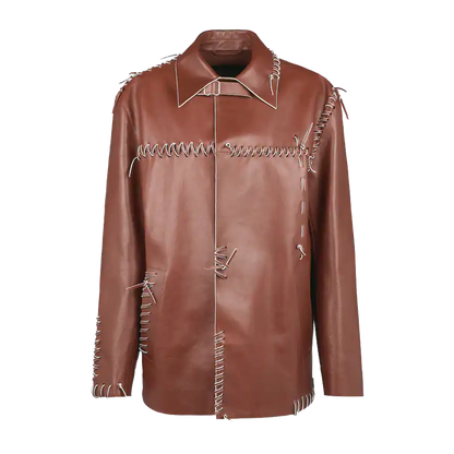 Premium Chestnut Raw Laced Leather Car Coat