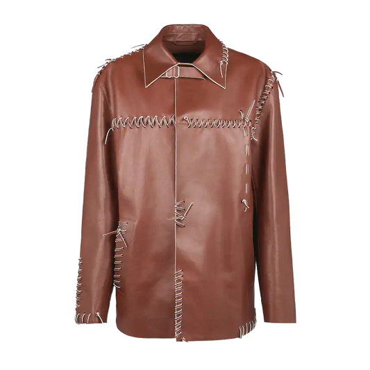 Premium Chestnut Raw Laced Leather Car Coat