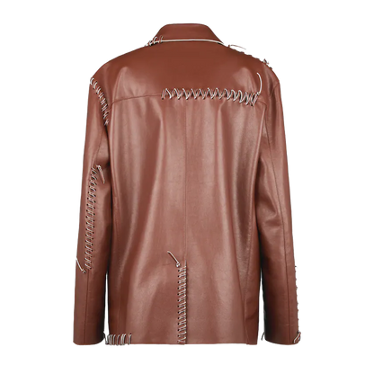 Premium Chestnut Raw Laced Leather Car Coat