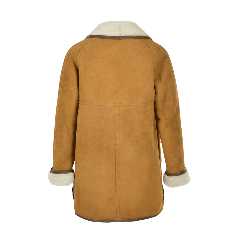 Cream Fur Lined Tan Suede Mid Length Car Coat