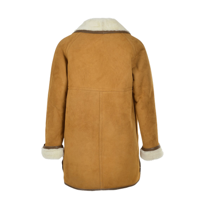 Cream Fur Lined Tan Suede Mid Length Car Coat