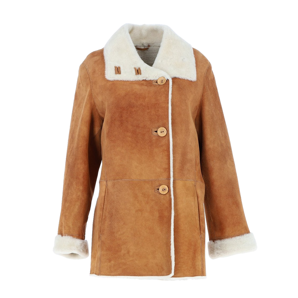 Tan Asymmetric Shearling Loose Fit Car Coat
