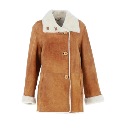 Tan Asymmetric Shearling Loose Fit Car Coat