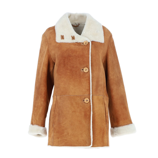 Tan Asymmetric Shearling Loose Fit Car Coat