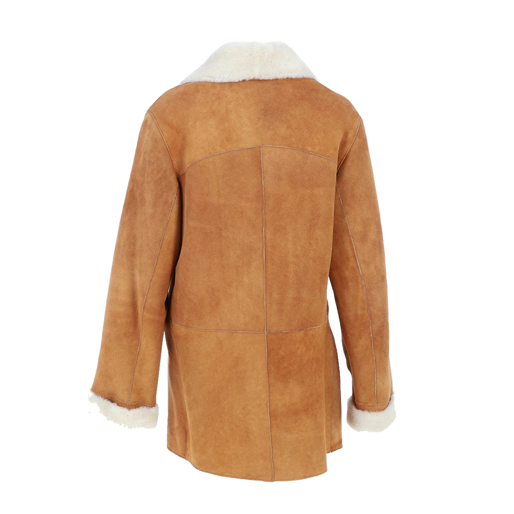 Tan Asymmetric Shearling Loose Fit Car Coat