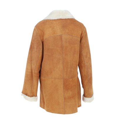 Tan Asymmetric Shearling Loose Fit Car Coat