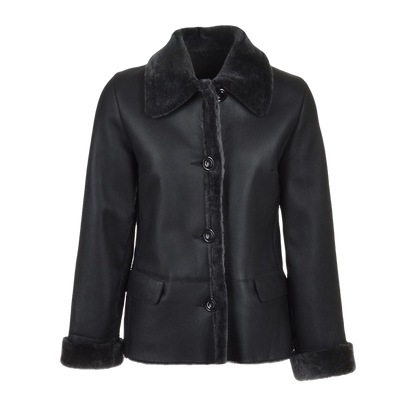 Black Nappa Flap Pocket Short Shearling Fur Coat