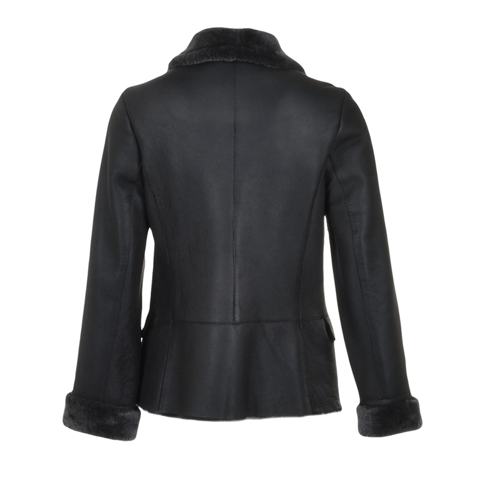 Black Nappa Flap Pocket Short Shearling Fur Coat