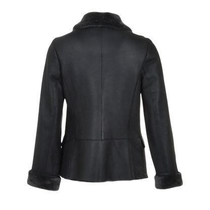 Black Nappa Flap Pocket Short Shearling Fur Coat