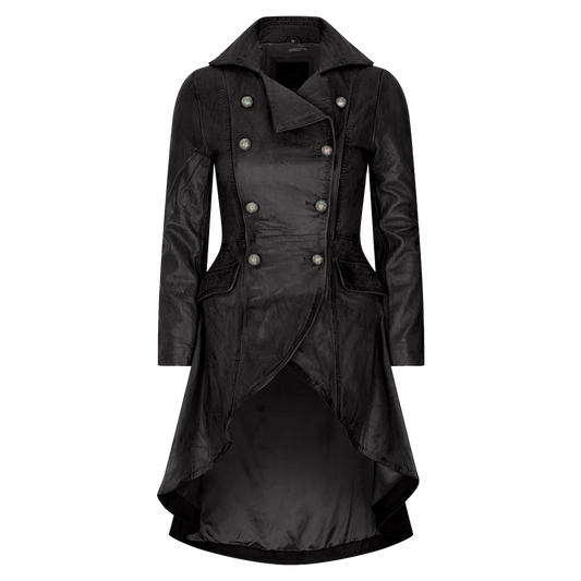 Black Leather Double Breasted Tail Coat