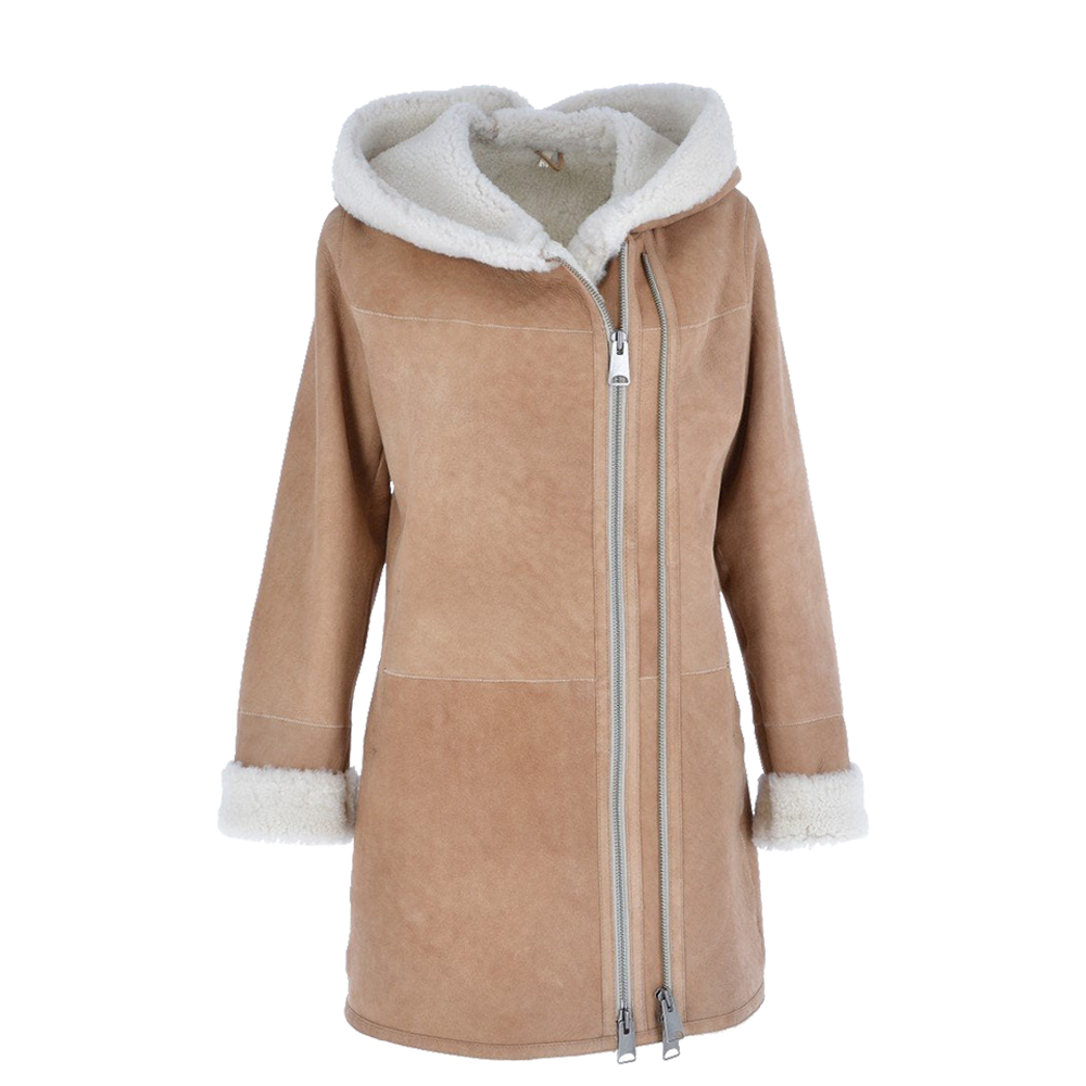 Premium Sandstone Suede Double Zip Hooded Coat