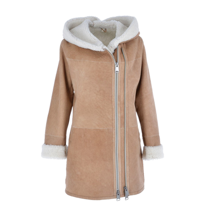 Premium Sandstone Suede Double Zip Hooded Coat