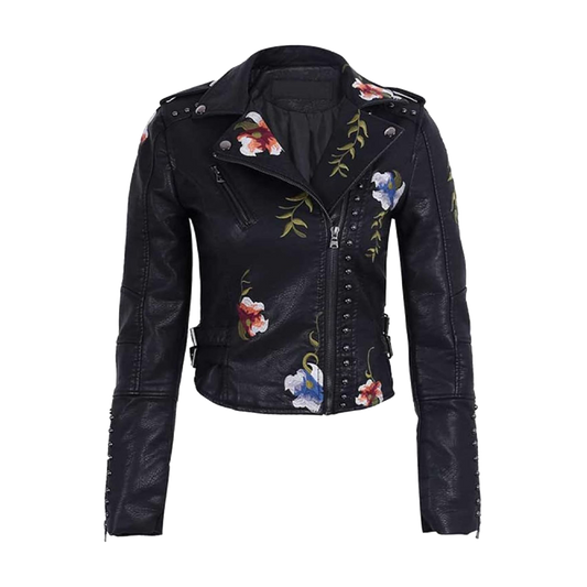 Embroidered Sheepskin Double Biker Jacket