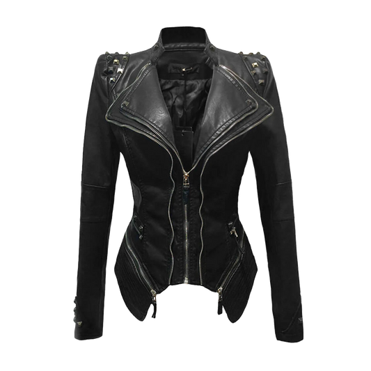 Studded Asymmetrical Black Moto Leather Jacket
