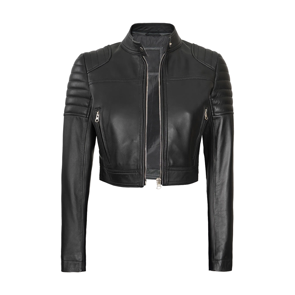Black Cropped Leather Moto Jacket