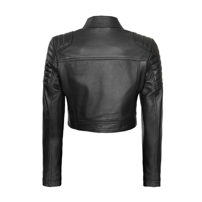 Black Cropped Leather Moto Jacket
