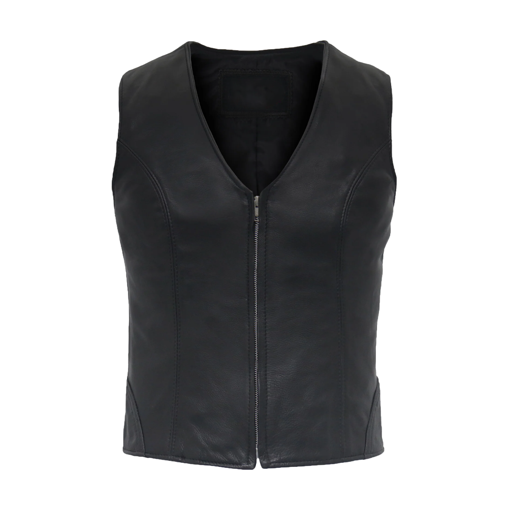 Black Classic Leather Zip-Front Vest