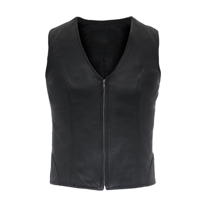 Black Classic Leather Zip-Front Vest