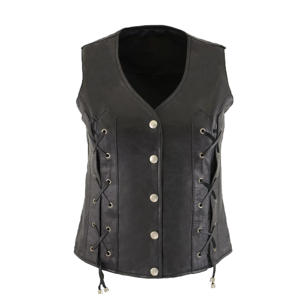 Lace-Up Side Front Button Leather Vest