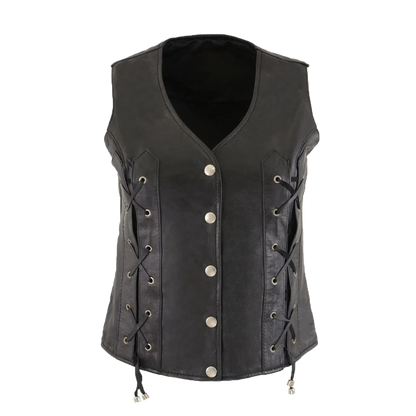 Lace-Up Side Front Button Leather Vest