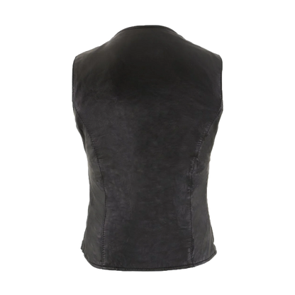 Lace-Up Side Front Button Leather Vest