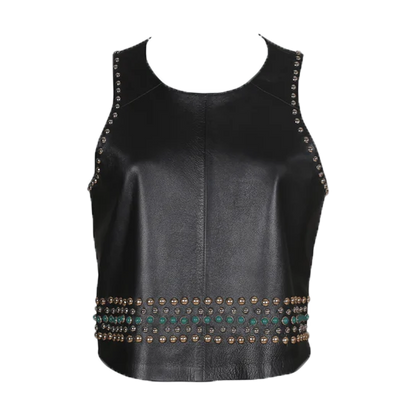 Sleeveless Studded Leather Top