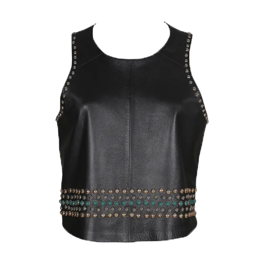 Sleeveless Studded Leather Top