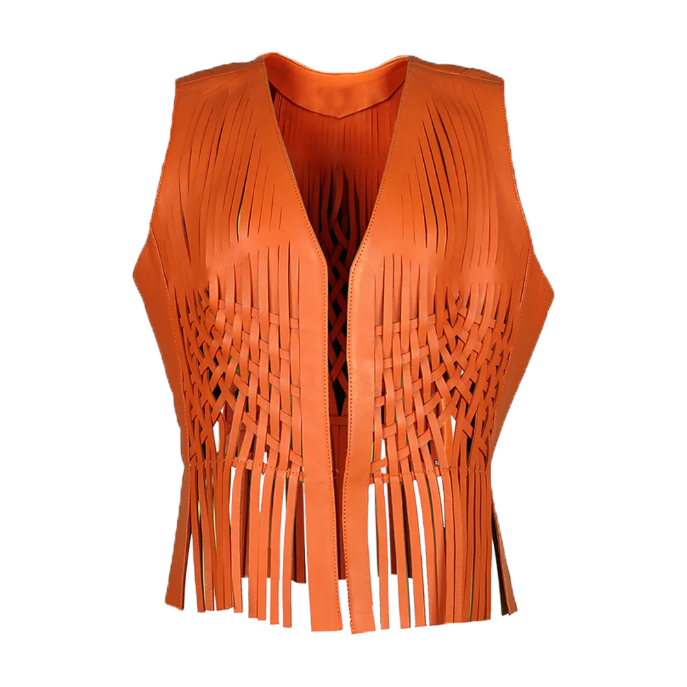 Front Open Fringed Leather Vest