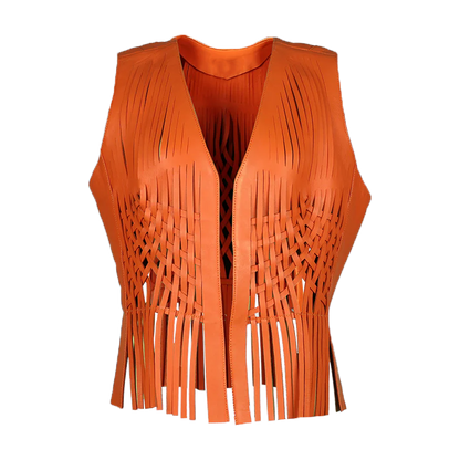 Front Open Fringed Leather Vest