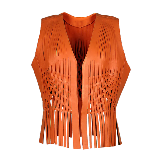 Front Open Fringed Leather Vest