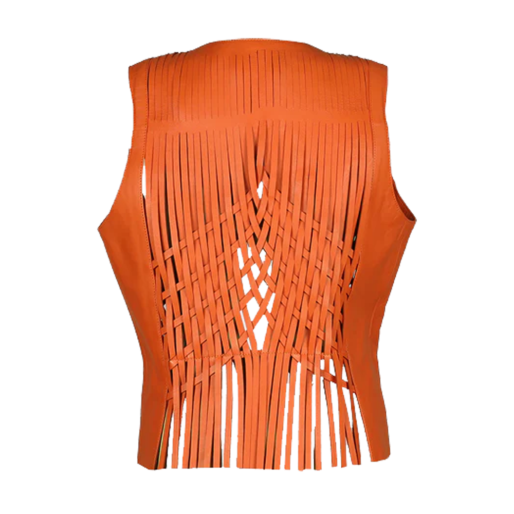 Front Open Fringed Leather Vest