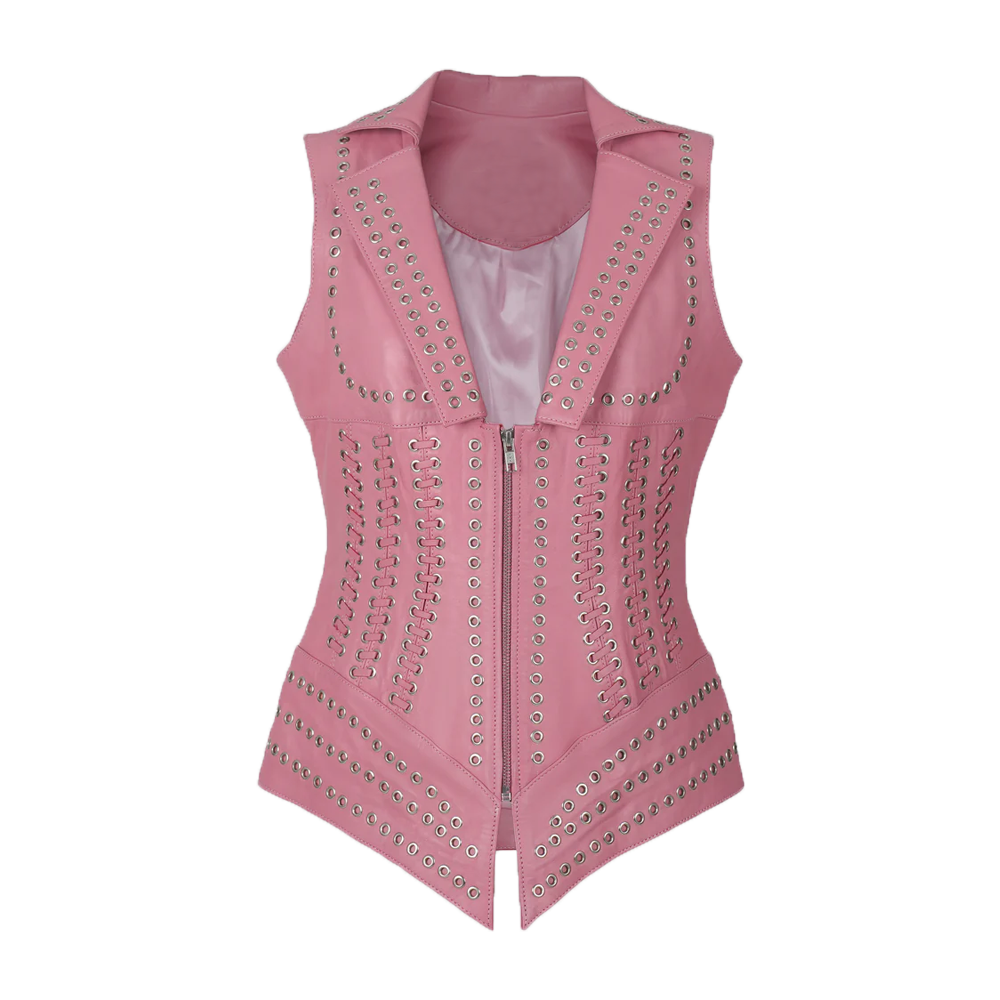 Edgy Pink Leather Fashion Vest