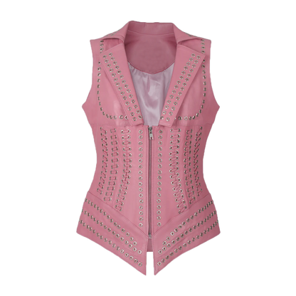 Edgy Pink Leather Fashion Vest