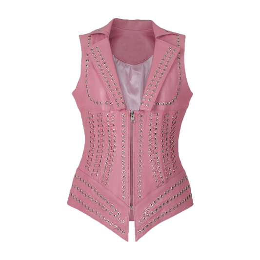 Edgy Pink Leather Fashion Vest