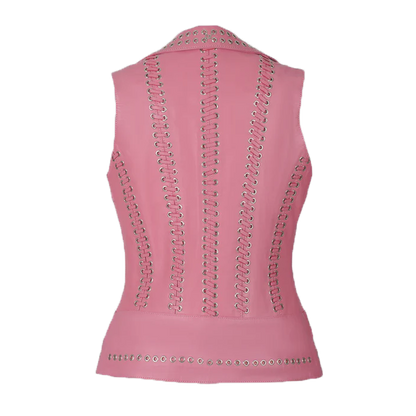 Edgy Pink Leather Fashion Vest