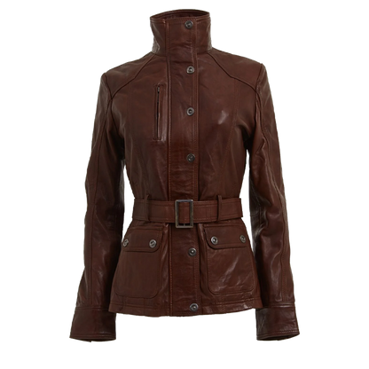Military Inspired Belted Leather Jacket