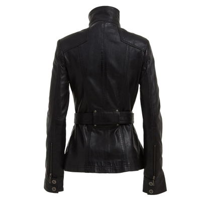 Military Inspired Black Belted Leather Jacket