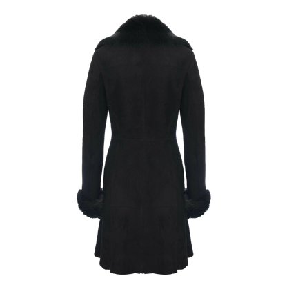 Long Black Shearling Coat with Toscana Trim