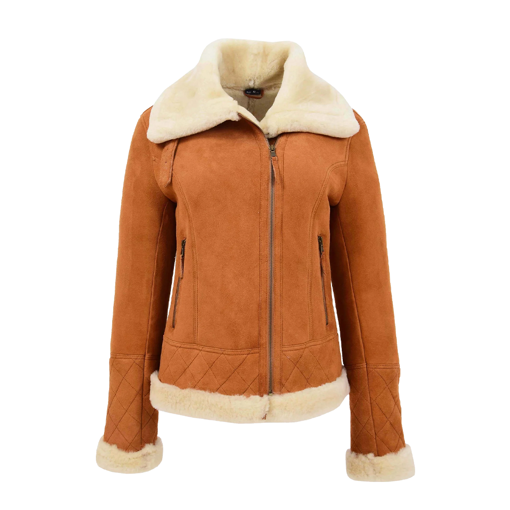 Ginger Suede Jacket With Cream Shearling Trim