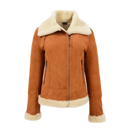 Ginger Suede Jacket With Cream Shearling Trim