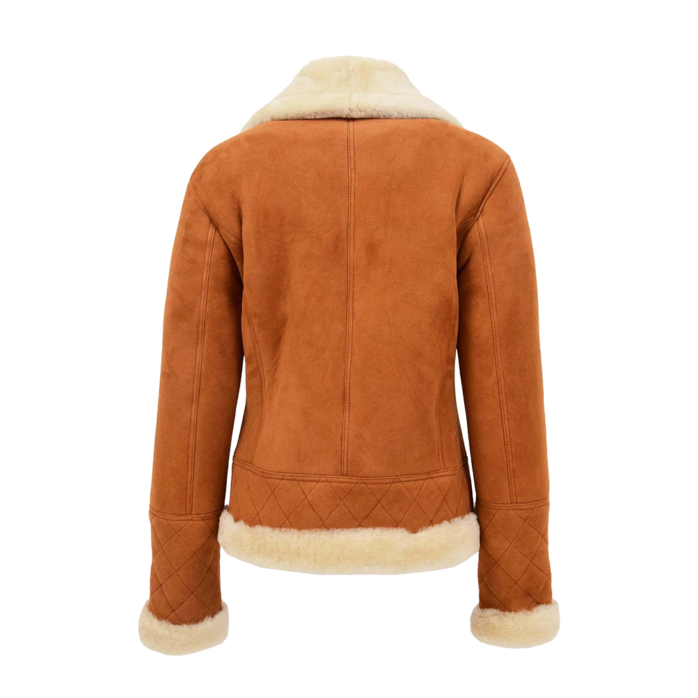 Ginger Suede Jacket With Cream Shearling Trim