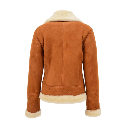 Ginger Suede Jacket With Cream Shearling Trim