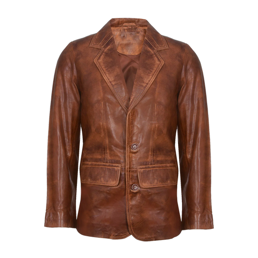 Vintage Brown Leather Blazer Jacket