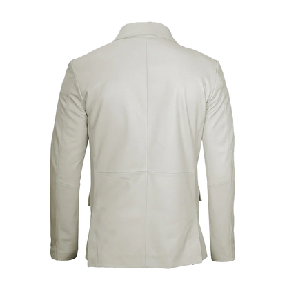 Signature Notched Lapel White Leather Two-Button Blazer