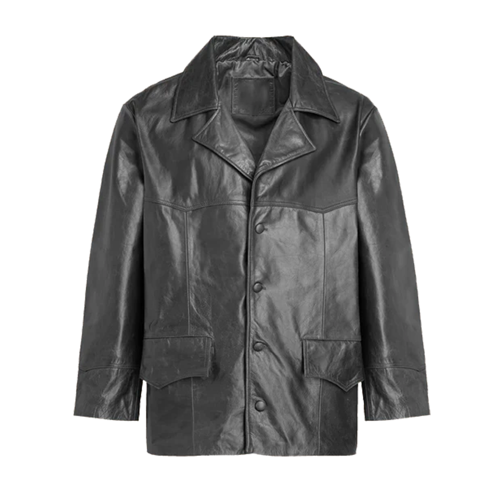 Classic Single Breasted Black Leather Rancher Blazer