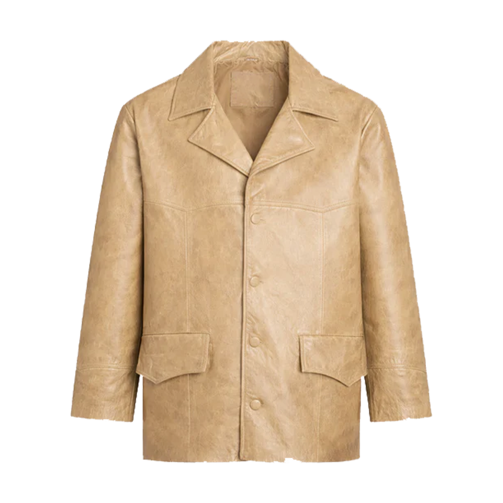 Classic Single Breasted Cream Leather Rancher Blazer